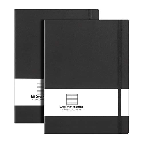 AHGXG B5 College Ruled Notebook Softcover Journals(2-Pack) Large Composition Notebook 7.6 x 10 inch with Thick 100gsm Lined Paper, Total 408 Numbered Pages, Black Black