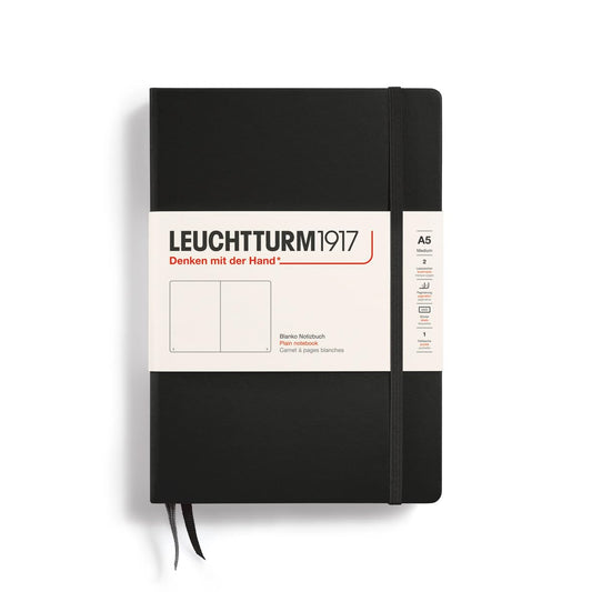 LEUCHTTURM1917 - Notebook Hardcover Medium A5-251 Numbered Pages for Writing and Journaling (Black, Plain)