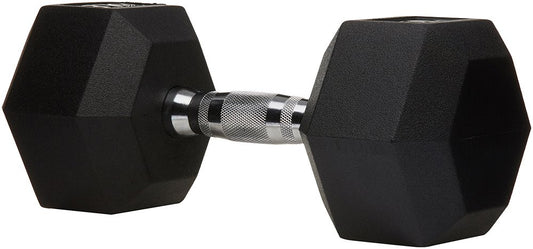 Amazon Basics Rubber Encased Exercise & Fitness Hex Dumbbell, Hand Weight for Strength Training, 35 Pounds, Black & Silver, 13.3x6.1x5.3"