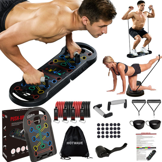 Hotwave 20 in 1 Push Up Board with Resistance Bands, Push Up Bar Fitness,Pushups Handle For Floor.Portable Home Gym Workout Equipment for Men and Women,Patent Pending