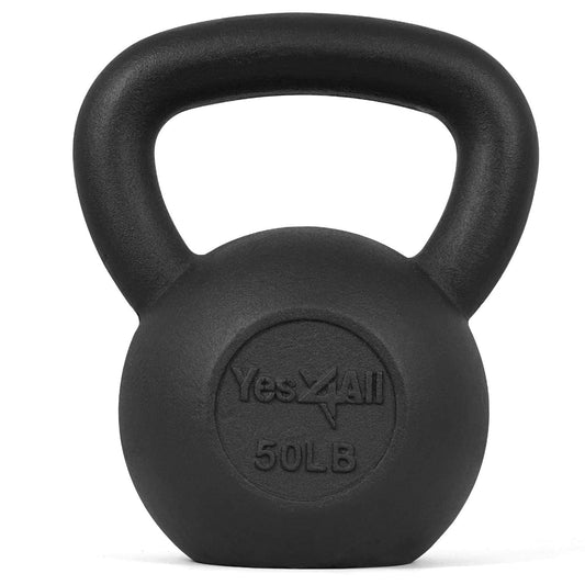 Yes4All Kettlebell Cast Iron/Rubber Base Solid Smooth for Strength Training, Home Gym