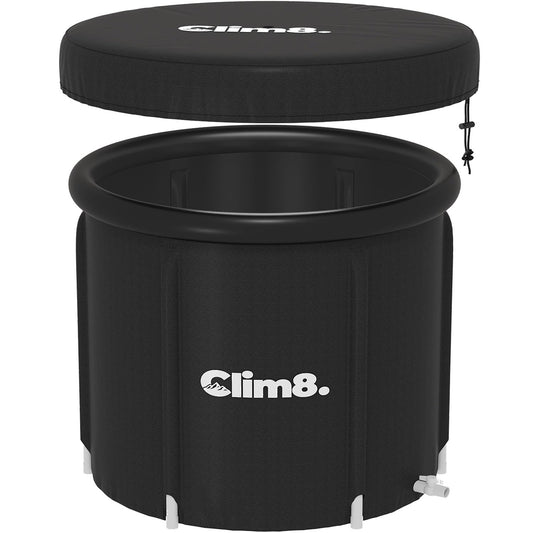 Clim8 Ice Bath Tub for Athletes: 116 Gallons Cold Plunge Pool Outdoor with Lid, Portable Ice Pod for Adults, Inflatable Ice Tub Barrel Cold Therapy Freestanding Bath Tub for Recovery Black XL Size