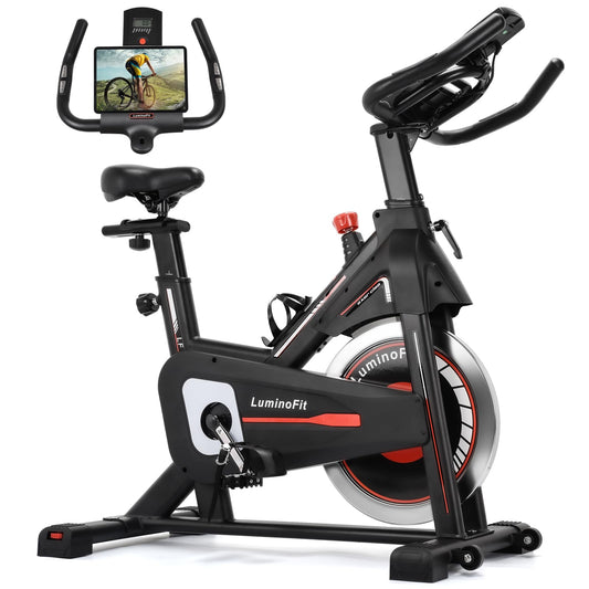 Exercise Bike, Stationary Bikes for Home with 330lbs Weight Capacity, Indoor Cycling Bike with Silent Belt Drive System, Tablet Holder, LCD Monitor for Home Bicycle Workout