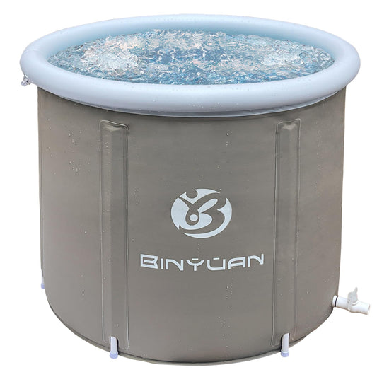 BINYUAN Ice Bath Tub for Athletes Portable Cold Plunge Tub Ice Bath Cold Plunge Tub Outdoor Ice Tub Barrel Ice Bath Tub for Adults Cold Therapy Tub for Recovery (Warm Grey-31.5" Φ x 27.5" H)