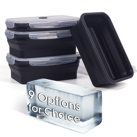 Extra Large Ice Block Mold for Ice Bath Cold Plunge Accessories, 4 Pack for 10LB Ice, Collapsible Stackable Water Chiller Silicone Ice Cube Tray Maker Large Ice Cube Molds with Lids, Ice Tray, Black