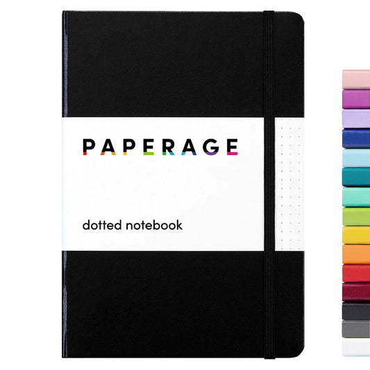 PAPERAGE Dotted Journal Notebook, (Black), 160 Pages, Medium 5.7 inches x 8 inches - 100 GSM Thick Paper, Hardcover